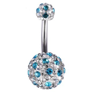   12mm Blue white double jeweled steel navel belly button ring FR114