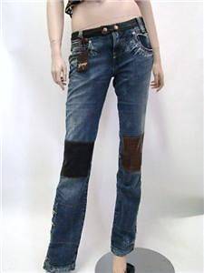 RAY Straight Leg Denim Jeans with Leather Patches 24 $98