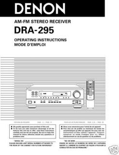 DENON DRA 295 STEREO RECEIVER OPERATING INSTRUCTION CD