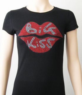   iron on Transfer JR Round Neck Black Top T shirt Big Kiss Design