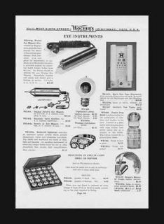 Ophthalmic Equipment, Eye Instruments, Catalog Page, Original 1938
