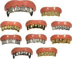 BLING GRILL GRILLZ FAKE TEETH * 10 PCS * COLLECTION SET GOLD SILVER 