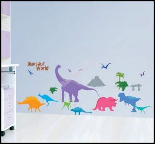 LARGE DINOSAUR WORLD COLOURFUL Removable Wall Stickers for Kids Room 