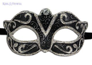 Elegant Black Acrylic Masquerade Mask with SILVER Glitter for Men or 