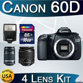  Canon EOS 60D 18MP 2 IS Lens 18 55mm 55 250mm + 16GB Full Pro Kit NEW