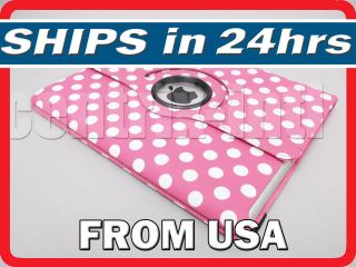 Hot Pink Polka Dot iPad 2 & 3 360 Rotating Case Smart Cover Stand