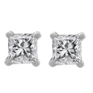 50 Ct Princess Cut 14K White Gold Diamond Stud Earrings