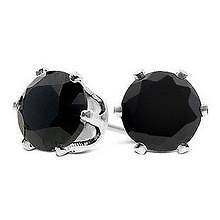 10mm black R diamond cut CZ mens stud earrings silver