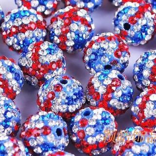   Union Jack Swarovski Crystal 10MM Shamballa Beads Braclet Disco Balls