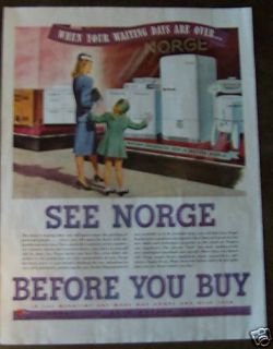 1945 Norge Appliances/Sto​ve/Refrig/Wash​er  Vintage Ad