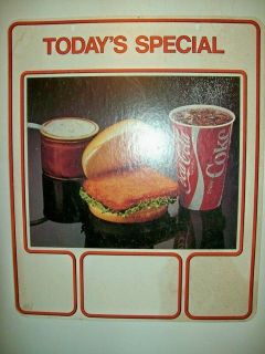 Vintage 1970s (?) Fish Sandwich & Coca Cola Cardboard Restaurant Sign