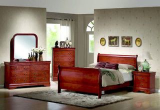   Cherry Queen Sleigh Bed 4 Piece Traditional Bedroom Furniture Set