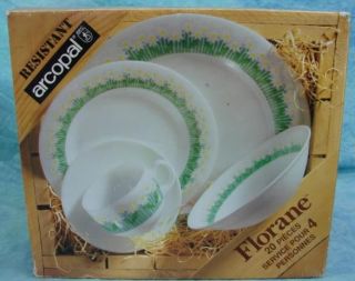 NEW Arcopal FLORANE Dishes White Daisies Flowers 20 PC Serves 4 
