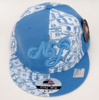NY 3D EMBROIDERED & 100 DOLLARS FLAT BILL BASEBALL CAP HIP HOP FITTED 