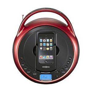 INSIGNIA NS BIPCD01 BOOMBOX WITH IPOD DOCK/CD RED  NEW OPEN BOX
