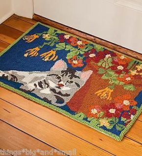 Kitty Cat Hooked Washable Flower Accent Kitchen Area Door Mat Rug