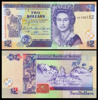 Belize P 66c 2 Dollars Year 2007 Unc. Banknote