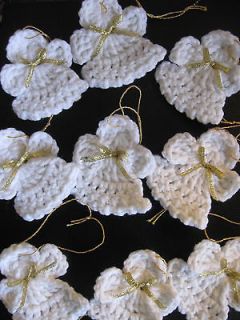 One Dozen New Crocheted Christmas Angel Ornaments w/Gold Bow