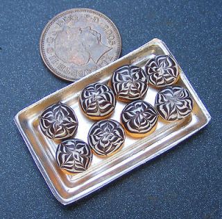 12 Scale 8 Chocolate Flower Donuts On A Tray Dolls House Miniatures 