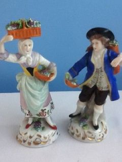 Pair of Dresden Sitzendorf Porcelain Figurines   Grape Pickers