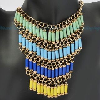   Golden Chain Blue Yellow Green Resin Beads Curtain Pendant Necklace