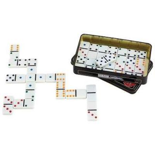 28pc Double 6 Color Dot Domino Set w Tin Case Dominoes