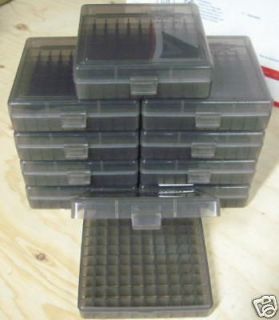 10 New Plastic 9mm 380 Auto Smoke Color 100 Round Ammo Boxes Reloading 
