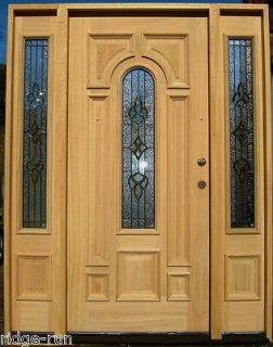 Mahogany Wood Entry Front Door with Sidelights Arch Top Center Glass 