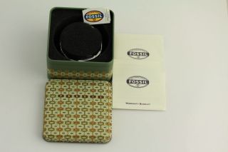   WITH TAGS IN BOX FOSSIL F2 SILVER TONE WRIST WATCH BLACK FACE ES 9620