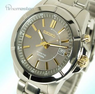 SEIKO KINETIC GREY FACE GOLD TONE HANDS AND MARKERS 100m SKA543P1