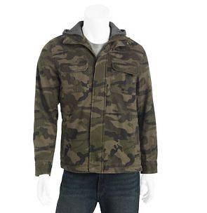 Mens Cotton Cold Weather Winter Jacket Coat w/ Hood   Green Camo 