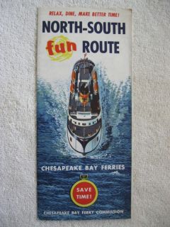 1958 CHESAPEAKE BAY FERRIES EAST COAST ROAD MAP