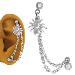   Surgical Steel Ear Cartilage Piercing Earring Ring Spider Chain 16G