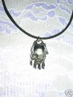 SKULL & HAND ALL SEEING EYE PEWTER PENDANT 18 NECKLACE