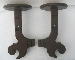   PAIR OF CARVED SOLID VICTORIAN WALNUT CANDLE SCONCES FROM PUMP ORGAN