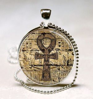 Egyptian Ankh Eternal Life Symbol Glass Tile Jewelry Necklace Pendant