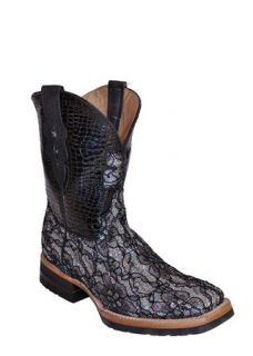 Ferrini Ladies Silver/Black Cowgirl Cool Floral Boots S Toe 62793 34