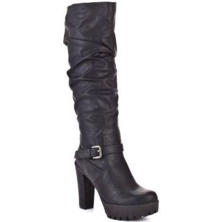 by GUESS BOSTINA CHUNKY HEEL PLATFORM LOGO BUCKLE SEXY TALL BOOTS