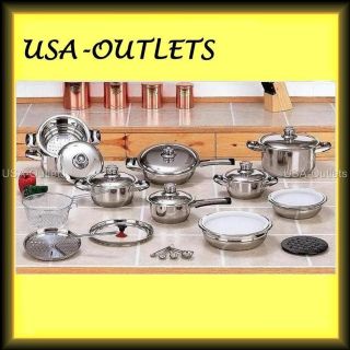 28pc Multi Ply 12 Element Surgical Stainless Steel Cookware Waterless 