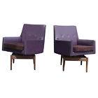 Jens Risom Walnut Swivel Lounge Arm Chairs