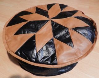 ETHNIC HAND MADE IN TURKEY LAMBS LEATHER BROWN TURKISH POUFFE 