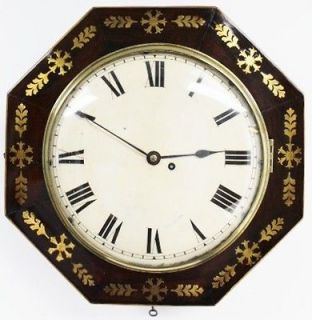 19th c Mahogany Inlaid Brass Octagonal Fusee Driven Wall Clock with 
