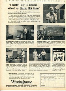 1944 Westinghouse Electric Milk Cooler Dairy Ad