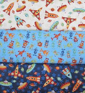 Rockets Aliens Space 100% Cotton Fabric Patchwork Quilting