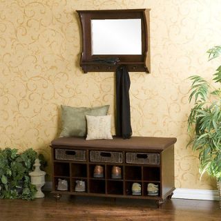   Shoe Bench + Mirror Cubbie Storage Country French Foyer Mudroom NEW