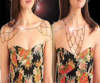Gold Web Double Shoulder Body Cross Chain Harness DIY Necklace Shawl 