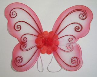 RED Fairy Butterfly WINGS w/Flower 19x15 Costume NEW w/ Defect