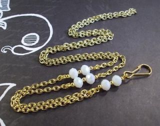White crystals and Gold chain Identification lanyard necklace