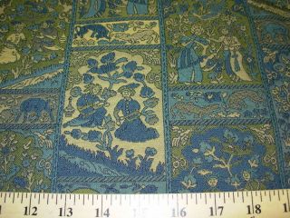   YD~ASIAN ORIENTAL CHINOISERIE ~EMBROIDERED UPHOLSTERY FABRIC~REMNANT
