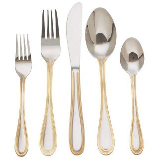   20pc Surgical Stainless Steel Flatware Set Gold Plated Trim